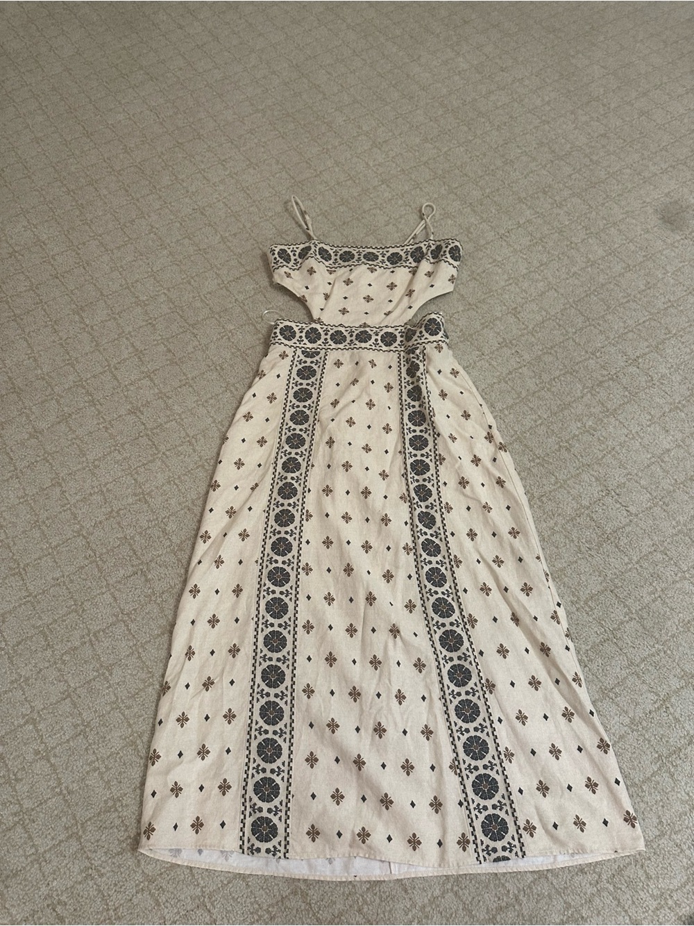 Zara Cream Maxi Dress with Black Geometric Trim